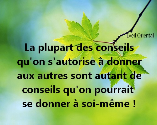 La plupart des conseils qu'on s'autorise à donner aux autres sont autant de conseils qu'on pourrait se donner à soi-même ! Eveil Oriental -